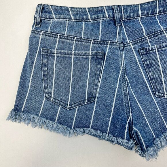 Pacsun Womens High Rise Festival Jean Shorts Cut-Off Blue/White Stripe 28 Waist - Picture 3 of 11